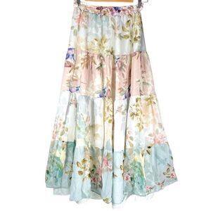 Yumi Kim Harmony Field Natasha Pastel Floral Print Tiered Maxi Skirt Size XL